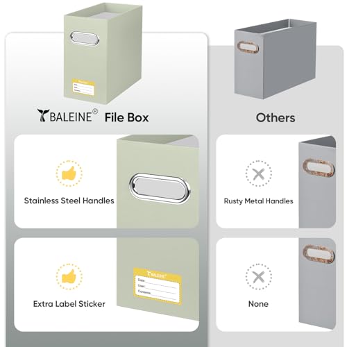 BALEINE File Organizer Box, Cardboard File Folder Organizer with Handle for Letter Size, Portable Collapsible Hanging Filing Box for Home Office Document Storage (4 Pack, Beige) - color: Beige, style: 4PK