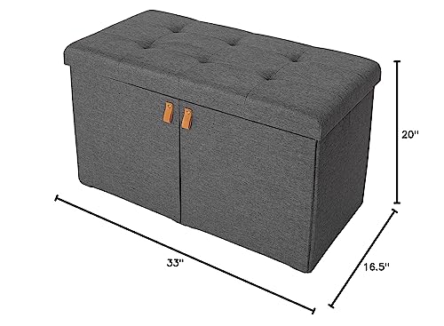 Seville Classics Cushioned Fabric Ottoman Hidden Storage Chest Footrest Chair, Padded Seat for Bedroom, Dorm, Loft, Living Room, Entryway, Hallway, Modern Gray, 33" Shoe Bench w/ Door - color: Modern Gray, size: 16.5"D x 33"W x 20"H