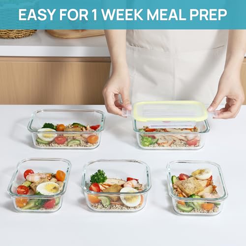 Vtopmart 8 Pack Glass Food Storage Containers with Airtight Lids, Glass Meal Prep Containers, Lunch Office Meal for Microwave, Oven, Freezer and Dishwasher, BPA Free - color: Yellow