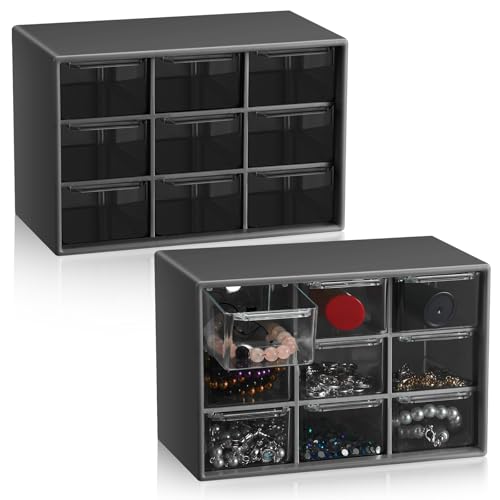 Wenqik 2 Pcs Mini Storage Drawers Teacher Toolbox Organizer with 9 Clear Drawers Small Plastic Desktop Teacher Desk Craft Organizer for Classroom Office 7" x 3. 9" x 4. 7"(Black) - color: Black