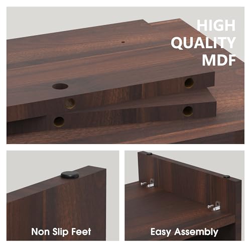 Fenge Monitor Stand, 31.5 Inch Computer Monitor Riser for Desk, 2 Tiers Wood Desk Shelf with Storage, Desktop Organizer for PC, Laptop, Screen, Printer - color: Brown