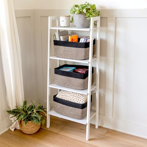 NaturalCozy Storage Baskets 16.8”x13”x7.6” Cotton Rope Woven Baskets for Organizing 3-Pack | Toy Storage Bins | Basket for Shelves, Laundry, Blanket, Clothes, Closet, Kitchen, Bathroom, Gifts - color: Black & Mixed Black