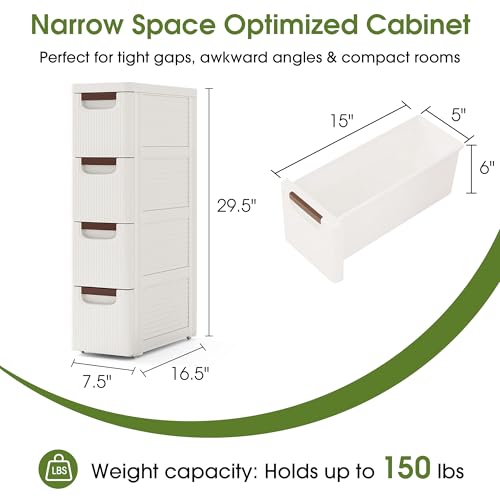 4 Drawers Narrow Storage Cabinet, Slim Bathroom Storage Cabinet, Plastic Rolling Cart Organizer for Small Spaces, Laundry, Office, Home,White - size: 4 Drawer