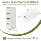 4 Drawers Narrow Storage Cabinet, Slim Bathroom Storage Cabinet, Plastic Rolling Cart Organizer for Small Spaces, Laundry, Office, Home,White - size: 4 Drawer