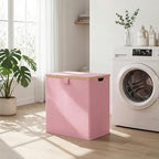 efluky Laundry Hamper with Lid, Double Laundry Hamper with 2 Removable Bags, 2 Section Laundry Basket with Bamboo Handles for Bathroom, Bedroom & Laundry Room (Pink, 140L Dual) - color: Pink, size: 140L Dual