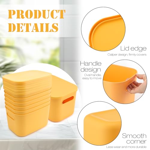 Hoolerry 8 Pieces Colorful Storage Bins with Lid, Plastic Storage Basket Organizing Container Stackable Box with Handle for Shelves Desktop Playroom Office(10.2 x 7 x 6.3 Inch,Yellow) - color: Yellow, size: 10.2 x 7 x 6.3 Inch