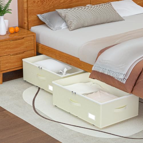 EE-RoomWorld Under Bed Storage with Wheels, No Assemble Required 10 inches height Under Bed Storage bins,Large capacity Rolling Underbed Shoe Storage containers，dorm underbed storage drawers - color: Beige, size: 10 inch height