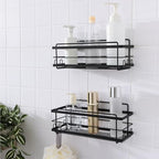 KINCMAX Iron Shower Caddies - Self Adhesive Bathroom Shelves for Showers - Wall Organizer Shampoo Holder Shelf - Peel and Stick On Caddy Bath Tub Rack - Pack of 2 Holders - Black - style: 2-Pc Caddies - Straight, Black