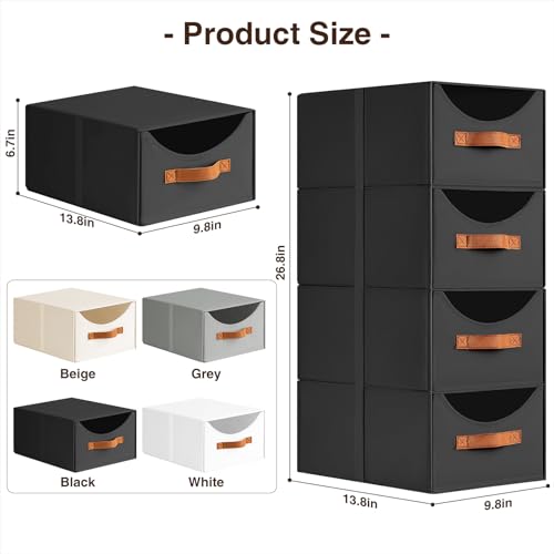 Homsorout Stackable Storage Drawers - Collapsible Storage Bins with Drawers, 6 Pack Closet Shelf Organizer Basket, Fabric Pull Out Organizer for Bedroom, Living Room, Dorm, Black - color: Black, size: 13 Inch. - 8 Pack