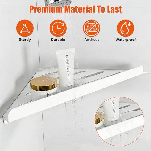 Fikoksol Shower Caddy, 2 Pack Bathroom Corner Shelf, Triangle Shelf Storage for Bathroom Shower, White Metal Shower Shelf & Rustproof Wall Mounted Adheisve Glue Organizer Accessories and Essentials - color: White, 2pc