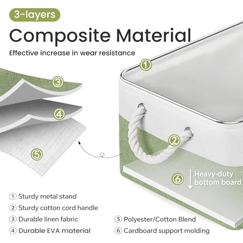 Large Storage Baskets- 15.7x11.8x8.26 inch Storage Bins for Shelves and Closet Organizing, Foldable Fabric Bin for Home Organization Clothes and Laundry (3-Pack, White&Green) - color: WhiteGreen, size: 15.7inX11.8inX8.26in-3P