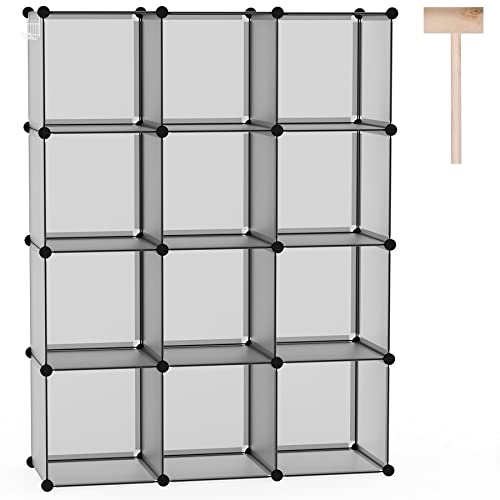 C&AHOME Cube Storage Organizer, 12-Cube Shelves Units, Closet Cabinet, DIY Plastic Modular Book Shelf, Ideal for Bedroom, Living Room, Office, 36.6" L x 12.4" W x 48.4" H Grey UPCS12G - color: Grey