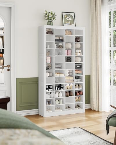 Hzuaneri Shoe Storage Cabinet, 48 Pairs Free Standing Closet Organizer, 9 inch Widened Cell Wood Shoe Organizer, 12 Tiers Vertical Space Saving Shoe Rack for Entryway, Cloakroom, White SR39603X - color: White, size: 48 Pairs