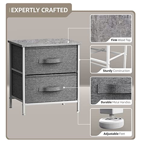 Sorbus Nightstand with 2 Drawers - Bedside Furniture End Table Night Stand with Steel Frame, Wood Top & Easy Pull Fabric Bins - Small Dresser & Chest for Home, Bedroom Accessories & Office - color: Grey, style: 2 Drawer