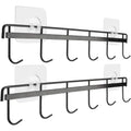 YiZhi Adhesive Wall Hooks Rack Kitchen Rail, Space Saving Utensil Holder No Drilling Wall Mounted Accessory Hanger with 6 Hooks for Kitchen Bathroom Bedroom Pack of 2 (Black) - color: Black