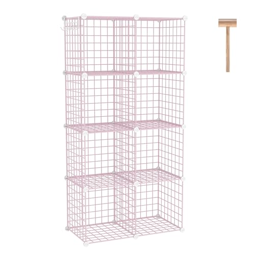 C&AHOME Wire Cube Storage, 8 - Cube Organizer Metal C Grids, Modular Shelves Units, Closet Organizer, Ideal for Home, Office, Living Room, 24.8" L x 12.4" W x 48.4" H, Pink UWCS3008P - color: Pink, size: 8 Cube