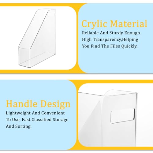2 Pack Clear Magazine File Holder, PET Magazine Shelf Desk Book Organizer Vertical Binder Storage Case for Home School Office Table Organization Supplies