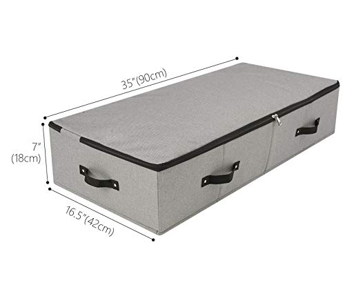 AMJ Large Sturdy Underbed Storage Box with Zip Lid, Rigid Sturdy Plastic Board inside, Handles on all sides, Dark Gray - color: Dark Gray, size: 35.5 x 16.5 x 7“