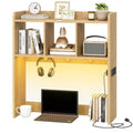 HOOBRO Desktop Bookshelf, Office Desktop Shelf, Desk Hutch with Outlets, Wooden Office Desktop Bookcase, Desktop Organizer Shelf with LED Light Strip and 3 Hooks, for Home, Study, Natural NL12UDSJ01 - color: Natural
