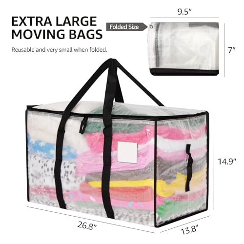Moving Bags Heavy Duty Extra Large, Alternative for Moving Boxes & Moving Supplies,Clear Storage Bins with Lids, Plastic Packing Tote, Storage Bags for Clothes with Handles & Zippers(Clear, 10 Pack) - color: Clear, size: 10 Pack
