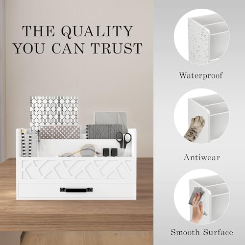 WISUCART Bamboo Mail Organizer Countertop Wood Desk Organizer Drawer Tabletop Storage Box Letter Sorter Makeup Organizer for School Home Office Supplies White - color: White