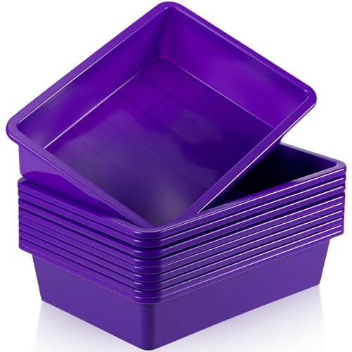 Hoteam 10 Pcs Flat Storage Organizer Tray Bin Paper Tray for Classroom Plastic Stackable File Organizer for School Office Teacher Book Organization(Purple,13.78 x 9.84 x 3.15 Inch) - color: Purple, size: 13.78 x 9.84 x 3.15 Inch