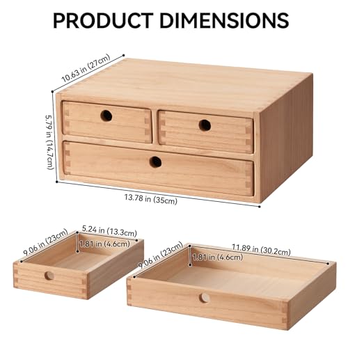 Kirigen Natural Wooden Desktop Organizer - Office Supplies Filing Tidy Storage Shelf - Storage Cabinet/Jewelry Organizer with 3 Drawers (NA, 2-Layer &3 Drawers) - color: Natural, size: 2-layer &3 drawers