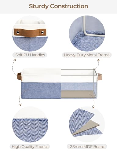 StorageWorks Narrow Storage Bins, Small Basket for Closet and Shelves, Fabric Organizer with Handles, Toilet Paper Storage, Blue and White, 2-Pack - color: Blue and White, size: 15"L x 6"W x 5"H