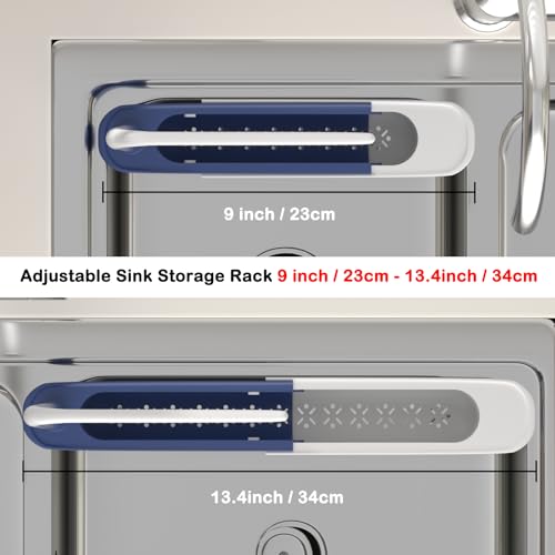 Telescopic Sink Storage Rack with 2 Sponge - Sink Caddy Sponge Holder for kitchen sink(Blue) - color: Blue