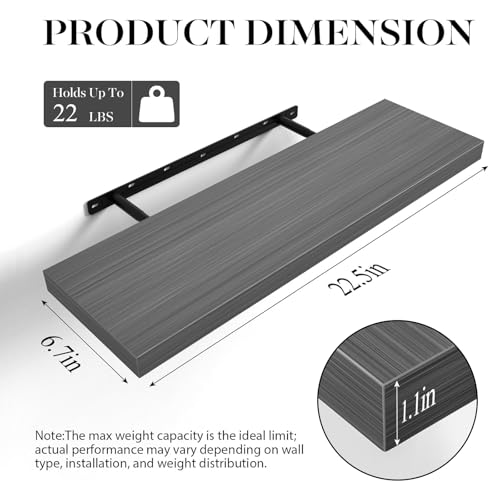 BAYKA Floating Shelves Grey, 22.5 inch Rustic Wood Wall Mounted Shelves for Bathroom, Bedroom, Living Room, Kitchen, Hanging Shelf for Books/Storage/Decor (Gray,Set of 2) - color: D. Grey - Industrial Edge Style, size: 22.5inches