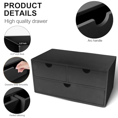 Charmewooden desk organizer with drawers countertop drawer organizer Tabletop Storage Organization Box Home Office Workspace Bathroom Toiletries Supplies (black) - style: Black