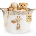 Giraffe Storage Basket for Nursery – Large 15”x11” Cotton Rope Bin with Soft Felt Animal Patch – Toy Organizer, Baby Laundry Hamper, Diaper & Towel Holder – Foldable, Washable & Baby-Safe - color: Giraffe