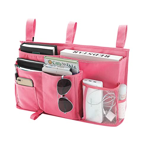 Bseash Bunk Bed Organizer, Bedside Caddy Hanging Bed Organizer Storage Bag 8 Pockets, for College Dorm Rooms Bed, Hospital Bed, Baby Bed Rails, 600D Oxford Cloth (Pink) - color: Pink, size: Large