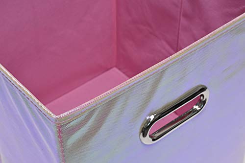 Handy Laundry 6-Pack Foldable Cube Storage Bins – Decorative Collapsible Organizer for Shelves, Closets, Underbed, Clothes, or Kids’ Toys (Shiny Pink) - color: Shiny Pink
