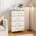 LOKO Fabric Dresser with 5 Drawers, Bamboo Chest of Drawers, Vertical Storage Tower for Small Space, Storage Organizer Unit for Bedroom, Entryway, Living Room, Laundry Room, Closet - size: 12"D x 23"W x 37"H (5 Drawers)