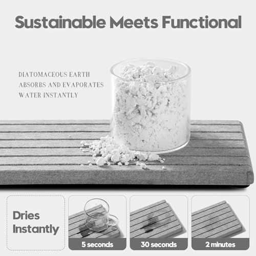 Razborci 2PCS Instant Dry Diatomite Stone Counter Makeup Tray Organizer, Fast Drying Caddy Kitchen Sponge Holder Mat, Bathroom Vanity Toothbrush Bottle Dispenser Soap Dish Rack, Light Gray, 8"x 3.8" - color: 2pcs - 8"x 3.8" - Light Gray