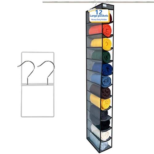 Closet Organization,12 Section,Hanging Closet Organizer,Space Saving, College Dorm Essentials for Girls, Heavy dutys Hooks Up to 45 Pounds, Clothes Storage,Closet Organizer,Grey/Black - color: NEW Heavy duty rack-Grey/Black-12 pockets