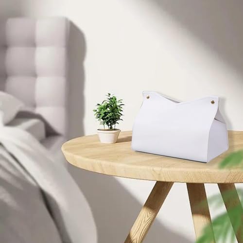 1PCS PU Leather Tissue Box Cover, Rectangle Facial Paper Organizer Dispenser, Modern Tissue Case Holder for Vanity Countertop Nightstands Living Room Office Desk Car (White) - color: White