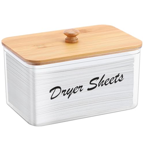 Tbestmax Acrylic Dryer Sheet Holder Container for Laundry Room Dryer Sheet Dispenser with Bamboo Lid