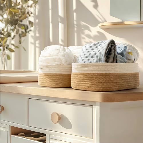 Storage Basket Set – 5-Piece Baskets for Organizing Home, Shelves, Nursery, Bathroom, Dog Toys, Small to Large Decorative Baskets – White and Khaki - color: White and Khaki, size: Pack of 5