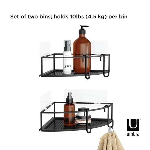 Umbra Cubiko Shower Bin Caddy Set, Corner, Black (Pack of 3) - color: Black, size: Corner (Pack of 3), style: Corner Shelf