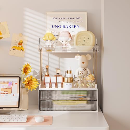Delamu Bathroom Organizers and Storage, 2 Tier 2 Drawer Makeup Organizer Countertop, Easy to Install, Ideal for Bathroom Counter, Vanity, Ideal for Women Girls, Clear 2Pack - color: Clear, size: 2Drawers 2 Pack