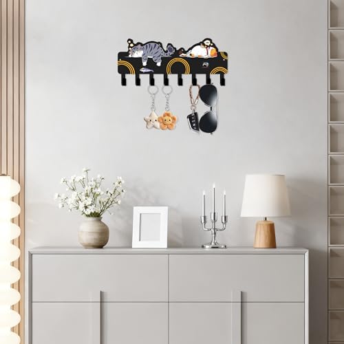 JEWLOVE Cute Key Holder for Wall - Cat Key Holder Wall Mount, Decor for Home Storage, Adorable Cat Art Design in Black for Entryway, Bedroom, Pet Area - color: Black
