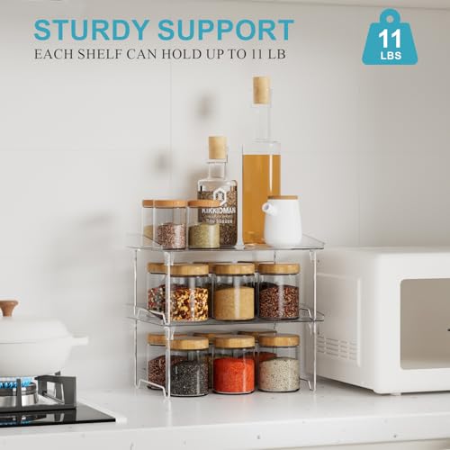 STARLATTA 2 Pcs Cabinet Organizer Shelf, Stackable Kitchen Counter Shelves, Spice Rack,Countertop Organizers, Clear Plastic Storage Shelves Rack for Makeup,Bathroom,Cupboard,Desk,Pantry Organization - color: clear, size: 2 pack