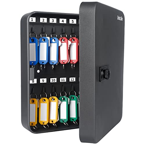 Uniclife 28 Position Key Cabinet with Combination Lock Resettable Black Digital Security Storage Box Steel Key Organizer with Colorful Key Tag Labels Stickers and Hooks - color: Black, size: 28 Keys