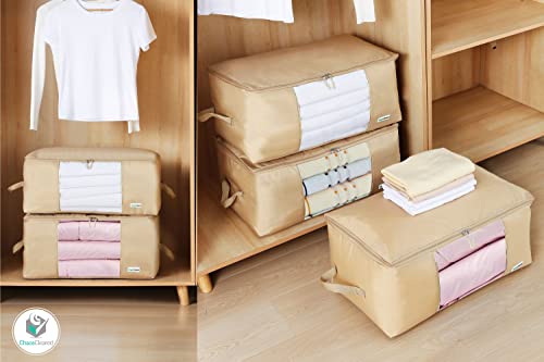 Comforter Storage Bag - Folding Organizer bag for King/Queen Comforters, Pillows, Blankets, Bedding/Quilt, Blanket, Duvet, Mothproof Space Saver; Large Collapsible Organizers, 24"x14"x11" - color: Comforter Bag Beige