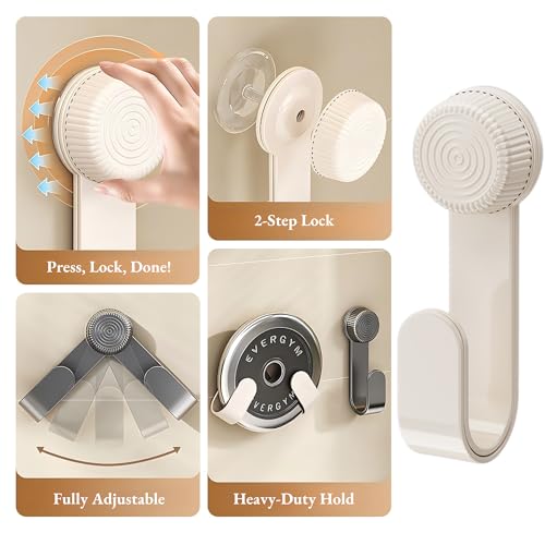 Pot Lid Rack Organizer holder for Cabinet Door/Wall With Suction Cup, No Drilling, Adjustable Rotating Arm Design Fits 6-14" Lids(Cream)