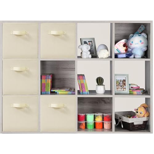 11x11 Inch Storage Bins Cubes, Fabric Foldable Storage Box, Collapsible Closet Organizer for Clothes, Blankets, Office, Bedroom, Living Room, Shelf Cabinet, Bookcase, Beige, 5 Pack - color: Beige, size: 5 PACK
