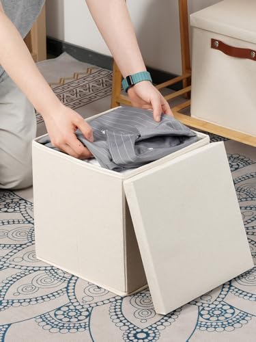 Temary Foldable Fabric Storage Bins with Lids, 2-Pack Storage Bin for Organizing Living Room, Closet Organization, Multi-Purpose Storage Boxes for Clothes (Beige, 10.5x10.5x10.5 inch) - color: Beige, size: 10.5×10.5×10.5