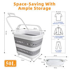 50L Collapsible Plastic Laundry Basket Hamper with Wheels, Foldable Laundry Basket with Handles, Pop Up Storage Container Organizer for Washing Storage - style: 50L Wheel
